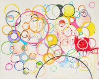 a watercolor painting of circles and circles on a white background